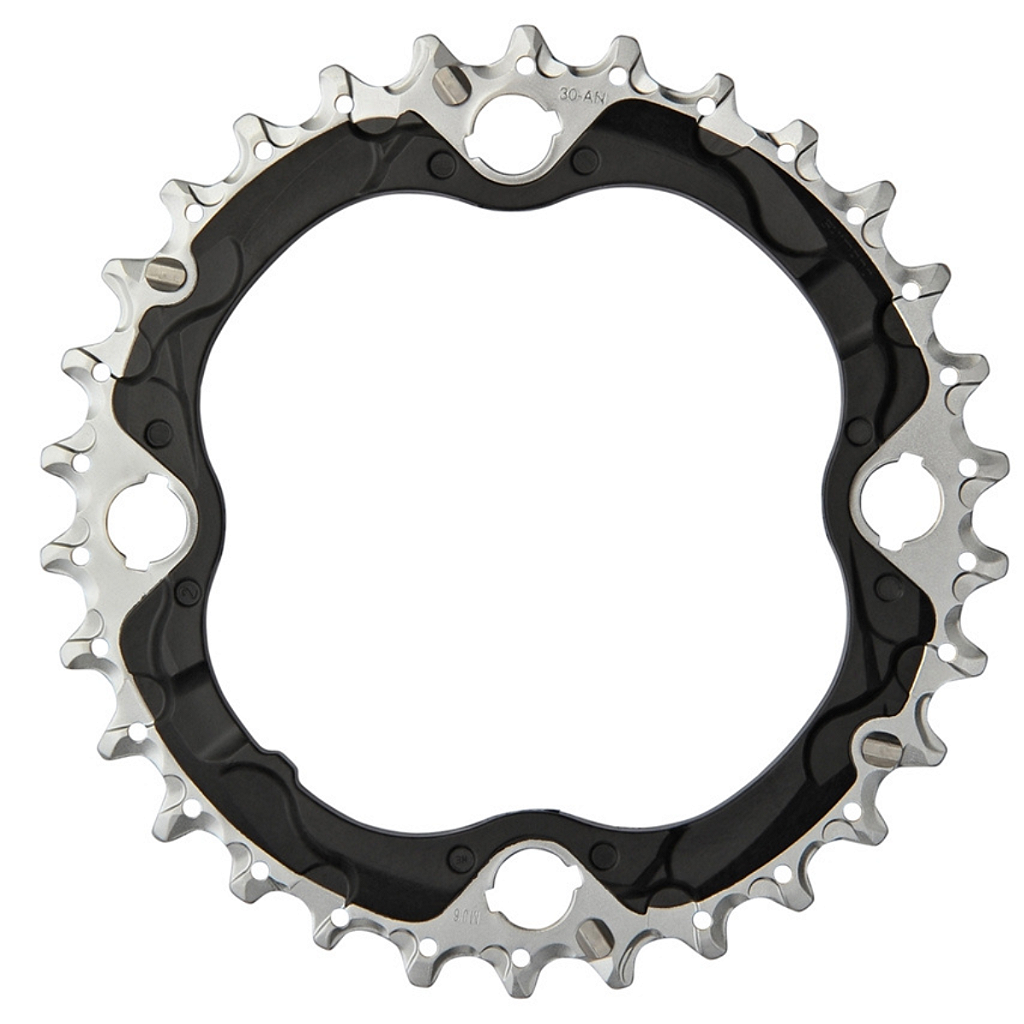 Coroa Shimano Deore Xt Fc-M782 30 Dentes Bcd 96 Mm 10V | Prata Com Preta