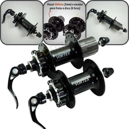Par De Cubo Vortex Disc Rolamentado De 36 Furos Para 8, 9, 10, 11 E 12 Velocidades - Padrão Hg | Preto
