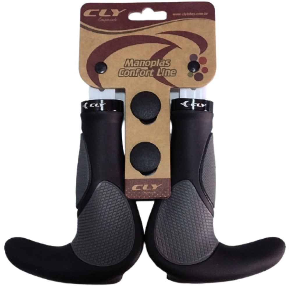 Manopla Cly Centaurus 140Mm Com Bar End - Par | Preta E Cinza