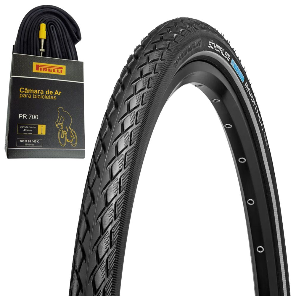 Pneu Schwalbe Marathon 700X38 Com Anti Furo + Câmara De Ar