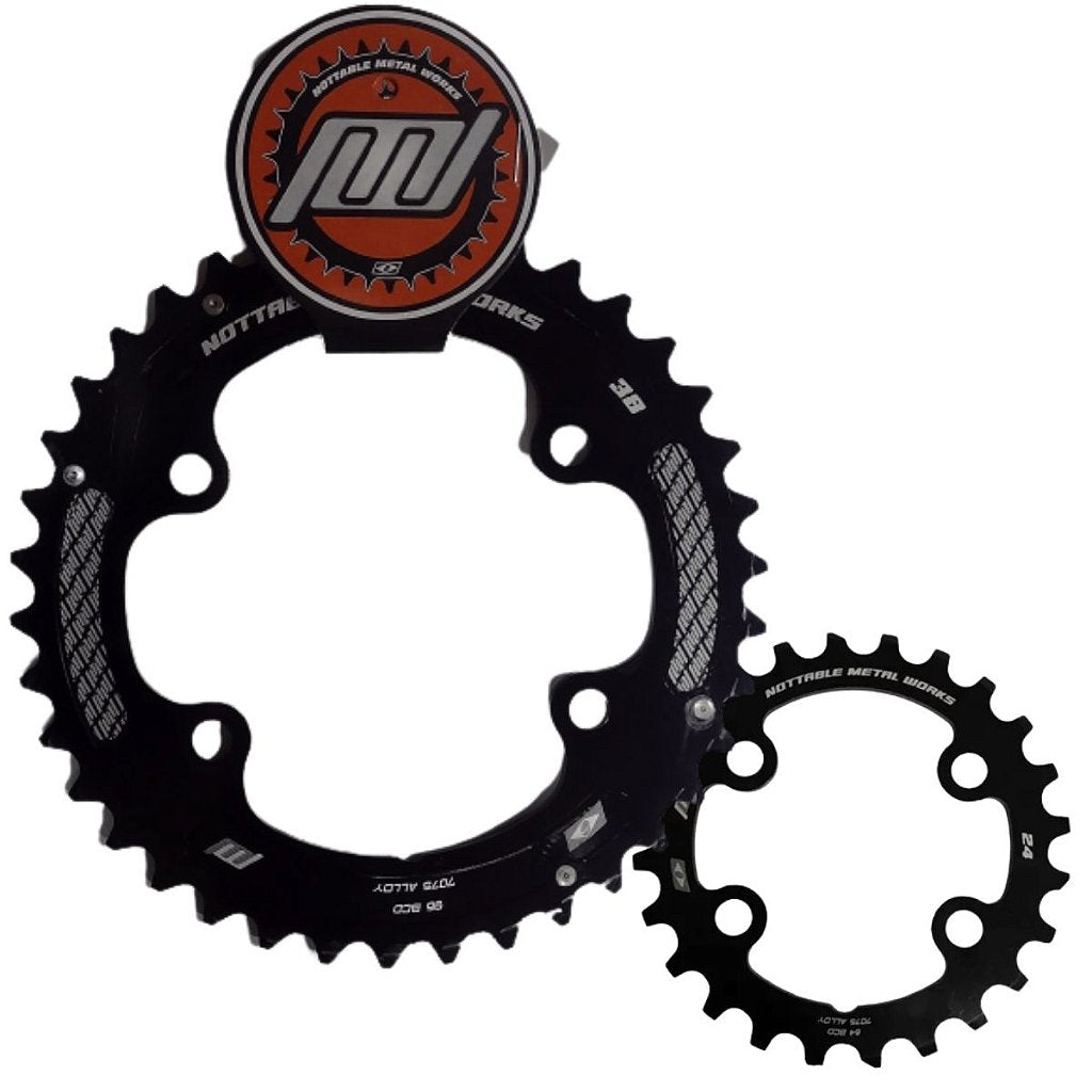 Conjunto De Coroas Nottable Index 38/24 Dentes Bcd 96/64 Mm Assimétrico - Alumínio | Preta