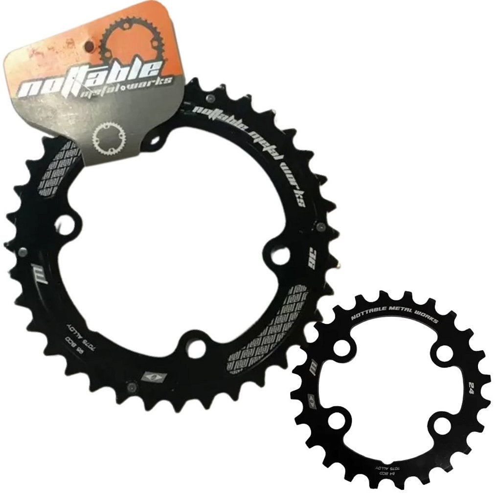 Conjunto De Coroas Nottable Index 36/24 Dentes Bcd 96/64 Mm Assimétrico - Alumínio | Preta