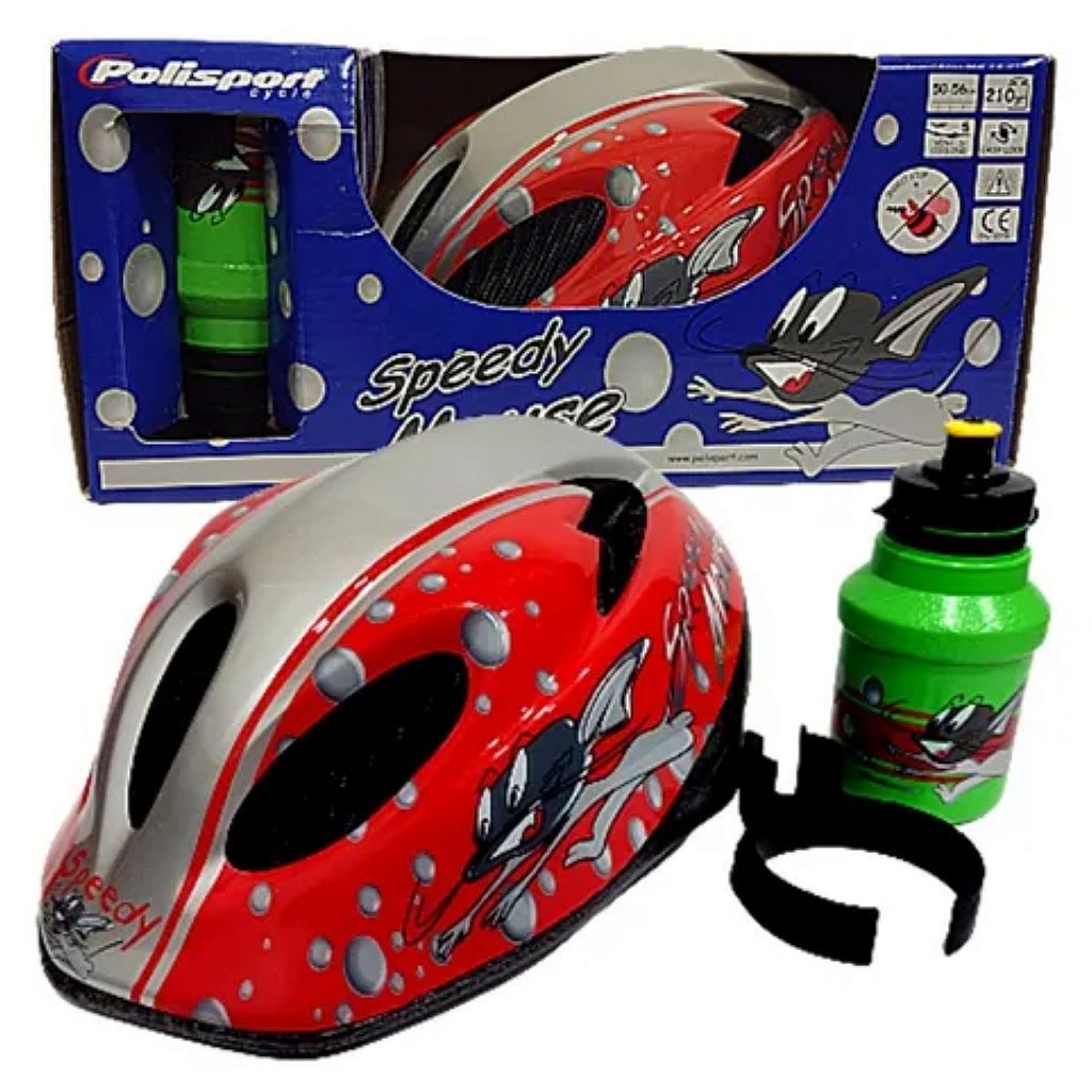 Capacete Polisport Infantil Speedy Mouse | Vermelho E Cinza
