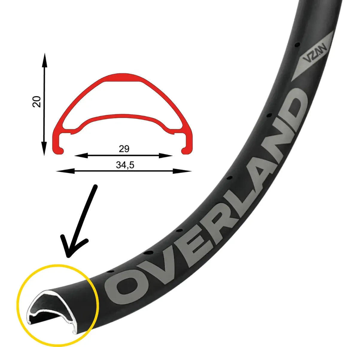 Aro Vzan Overland Xc 29 28 Furos Disc Tubeless - Preto
