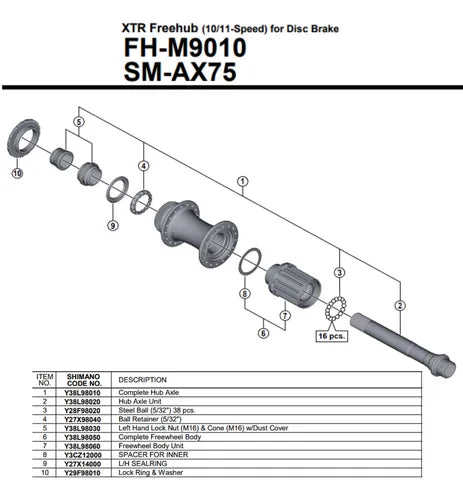 Eixo Completo Para Cubo Shimano Xtr Fh-m9010 Y38l98010