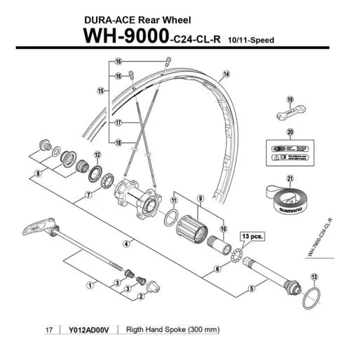 Raio Roda Shimano Dura-ace Wh-9000-c24-cl-r 300mm Y012ad00v