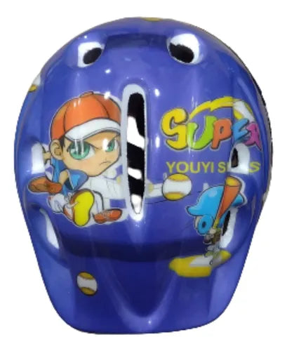 Kit Capacete Azul + Joelheiras E Cotoveleiras Infantil