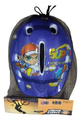 Kit Capacete Azul + Joelheiras E Cotoveleiras Infantil