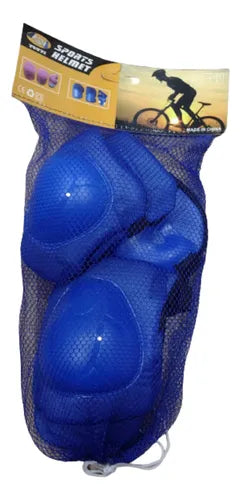Kit Capacete Azul + Joelheiras E Cotoveleiras Infantil