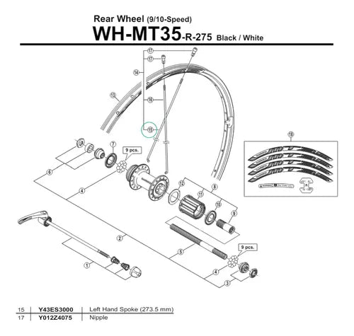 Raio Shimano Wh-mt35-r-275 273.5mm Tras. Esquerdo Y43es3000