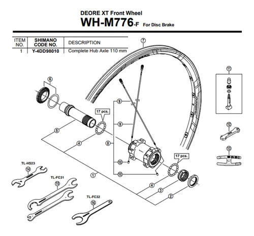 Eixo Completo Para Cubo Shimano Xtr Wh-m985-r Y3dx98010