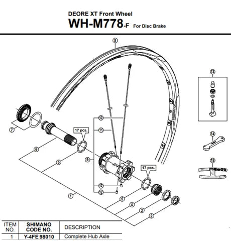 Eixo Completo Para Cubo Shimano Deore Xt Wh-m778-f Y4fe98010