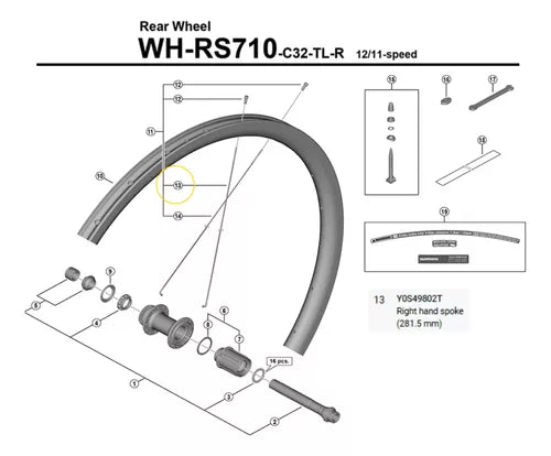Raio Roda Shimano 105 R7100 Wh-rs710-c32 281.5mm Y0s49802t