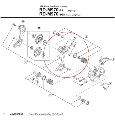 Haste De Câmbio Shimano Xtr Rd-m970 - Externa Gs Y5vw98050