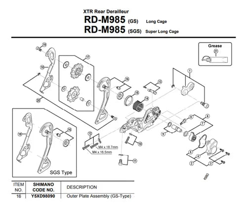 Haste De Câmbio Shimano Rd-m985 - Externa Gs Y5xd98090