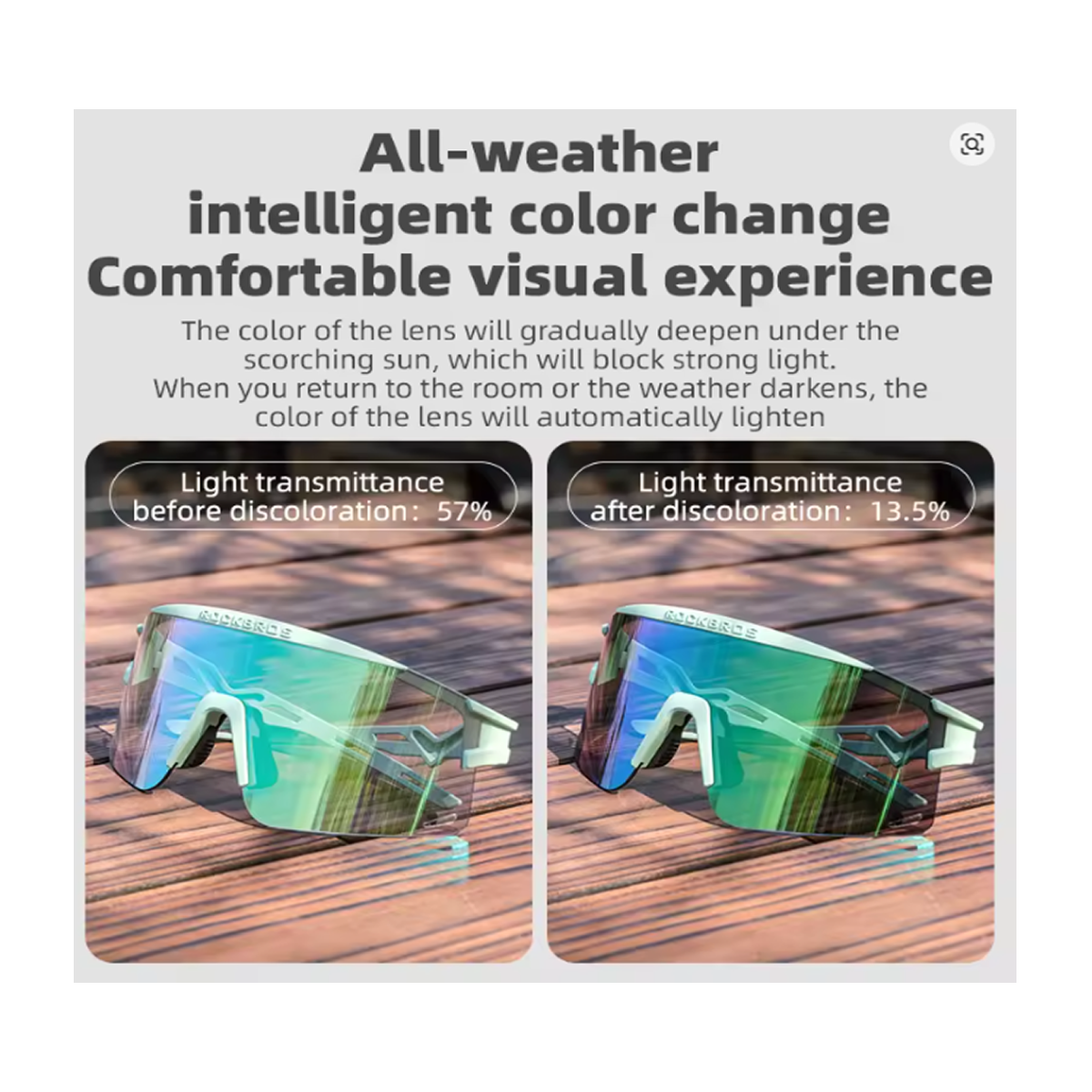 Óculos De Ciclismo Rockbros Sp337 fotocromático prata