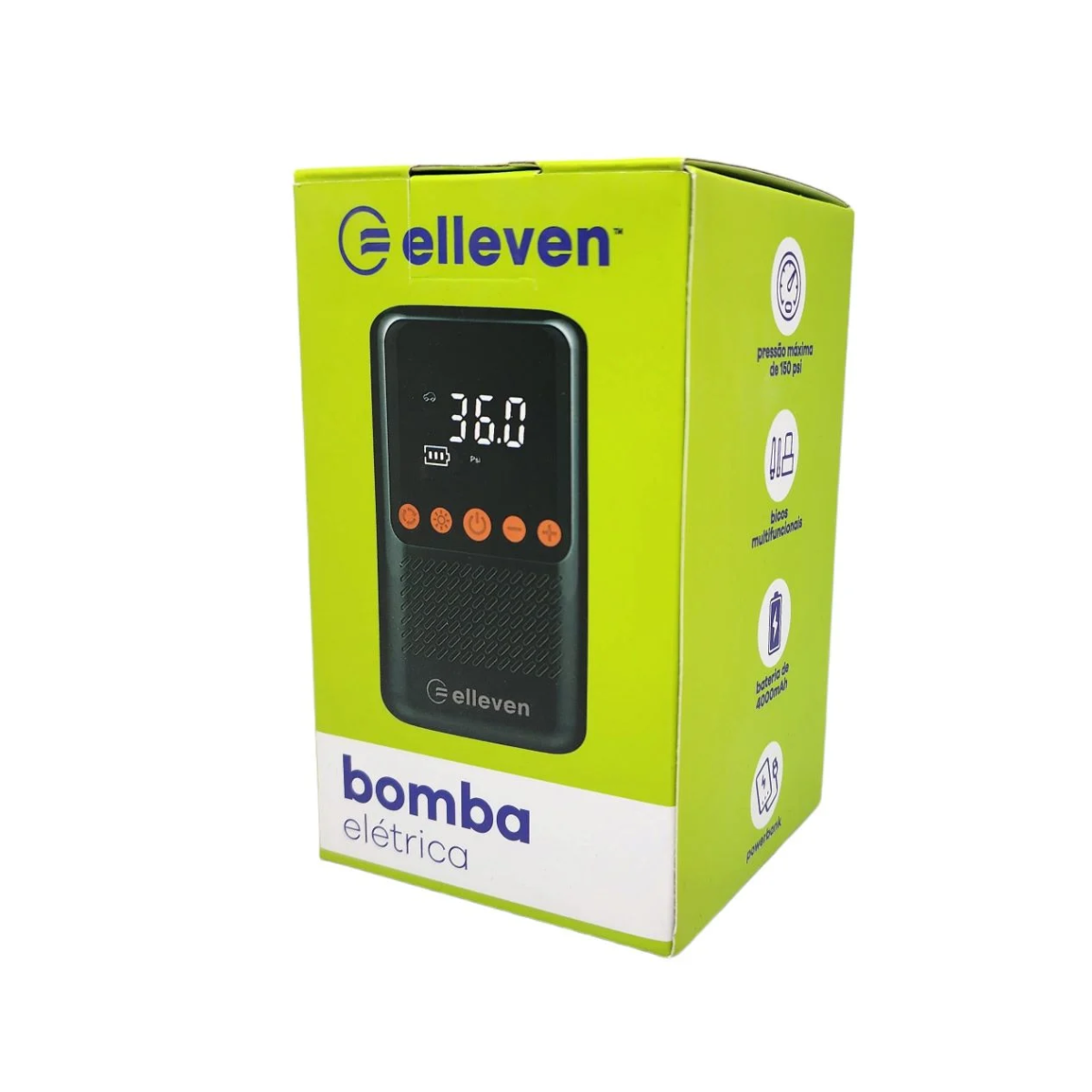 Bomba de ar elétrica Elleven 150 PSI powerbank recarregável USB