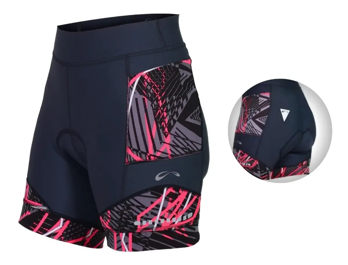 Shorts Feminino Sol Matrix Azul Rosa E Grafite - Tamanho P