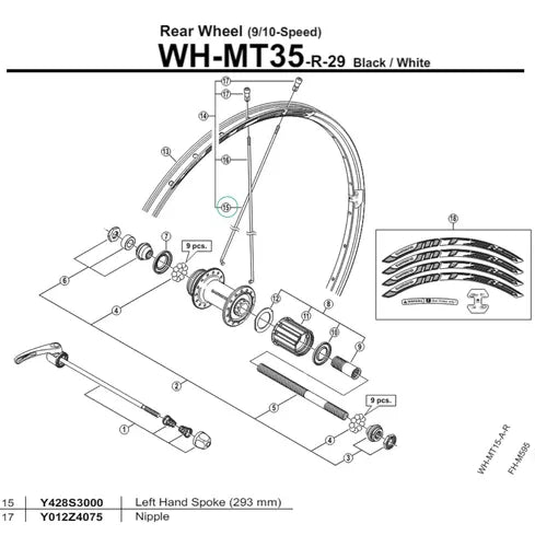Raio Para Roda Shimano Wh-mt35-r-29 293mm Esquerdo Y428s3000