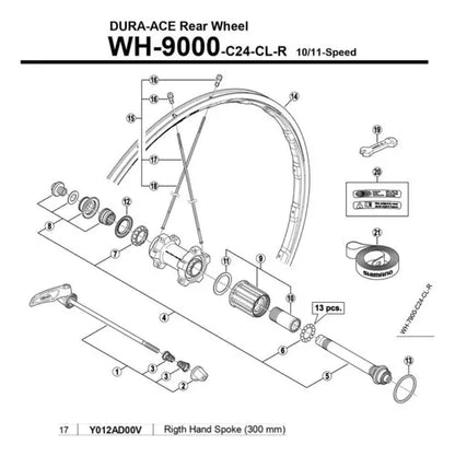 Raio Roda Shimano Dura-ace Wh-9000-c24-cl-r 300mm Y012ad00v