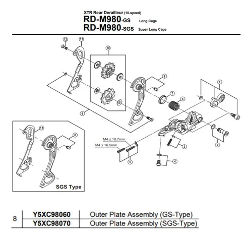 Haste De Câmbio Shimano Xtr Rd-m980 - Externa Gs Y5xc98060
