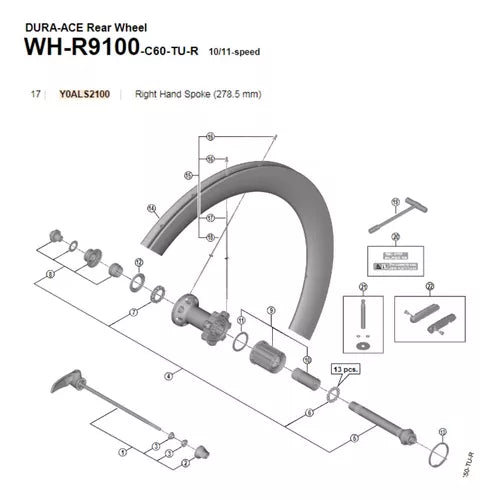 Raio Para Roda Shimano Wh-r9100-c60 278.5mm Tras. Direito Un