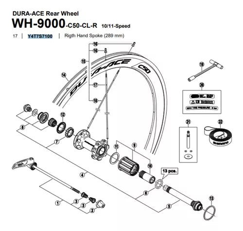 Raio Para Roda Shimano Wh-9000-c50-cl-r 289mm Tras Dir - Un