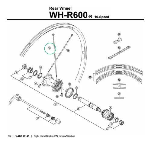 Raio Para Roda Shimano Wh-r600 Tras Dir 272mm - Y4br98140