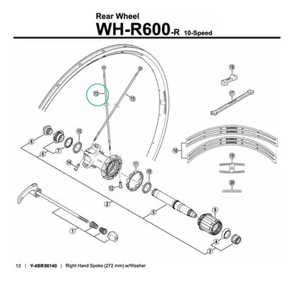 Raio Para Roda Shimano Wh-r600 Tras Dir 272mm - Y4br98140