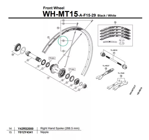 Raio Roda Shimano Wh-mt15-a-f-29 288.5mm Direito - Y42rs2000