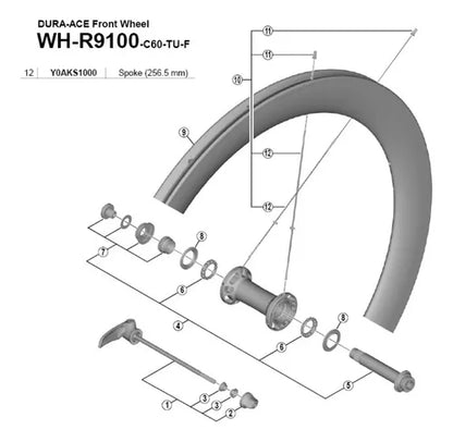 Raio Para Roda Shimano Wh-9100-c60-tu-r 256.5mm Tras Dir Un