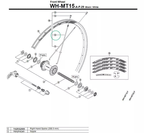 Raio Roda Shimano Wh-mt15-a-f-29 288.5mm Direito - Y42rs2000