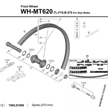 Raio Para Roda Shimano Wh-mt620-tl-f15-b-275 273mm Y0kls1000