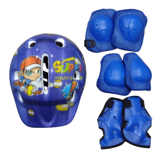 Kit Capacete, Joelheira E Cotoveleira Infantil Azul